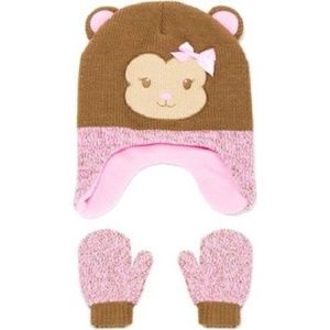 2-Pc Monkey Face Hat and Mittens Set